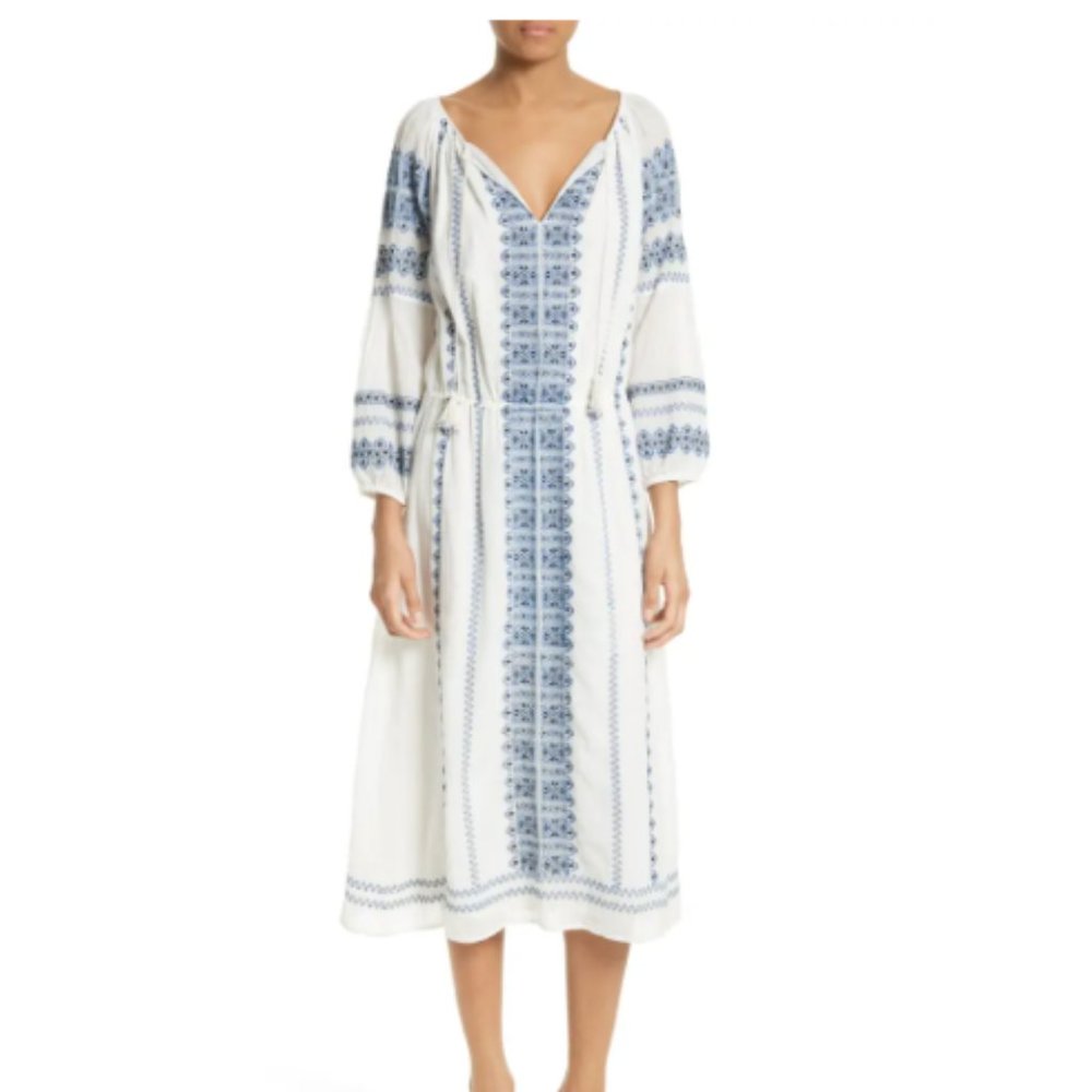 SOLD. Joie Aliz Embroidered Peasant Midi Dress - Picture 1 of 7